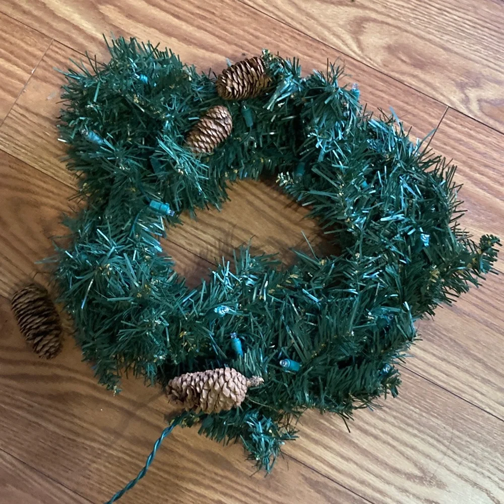 Festive Green Holiday Wreath with Lights